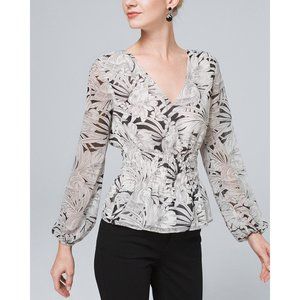 White House Black Market Black and White Floral Blouse